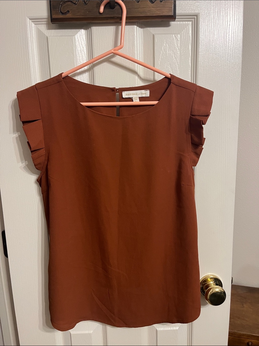 Monteau Burnt Orange Sleeveless Ruffle Top